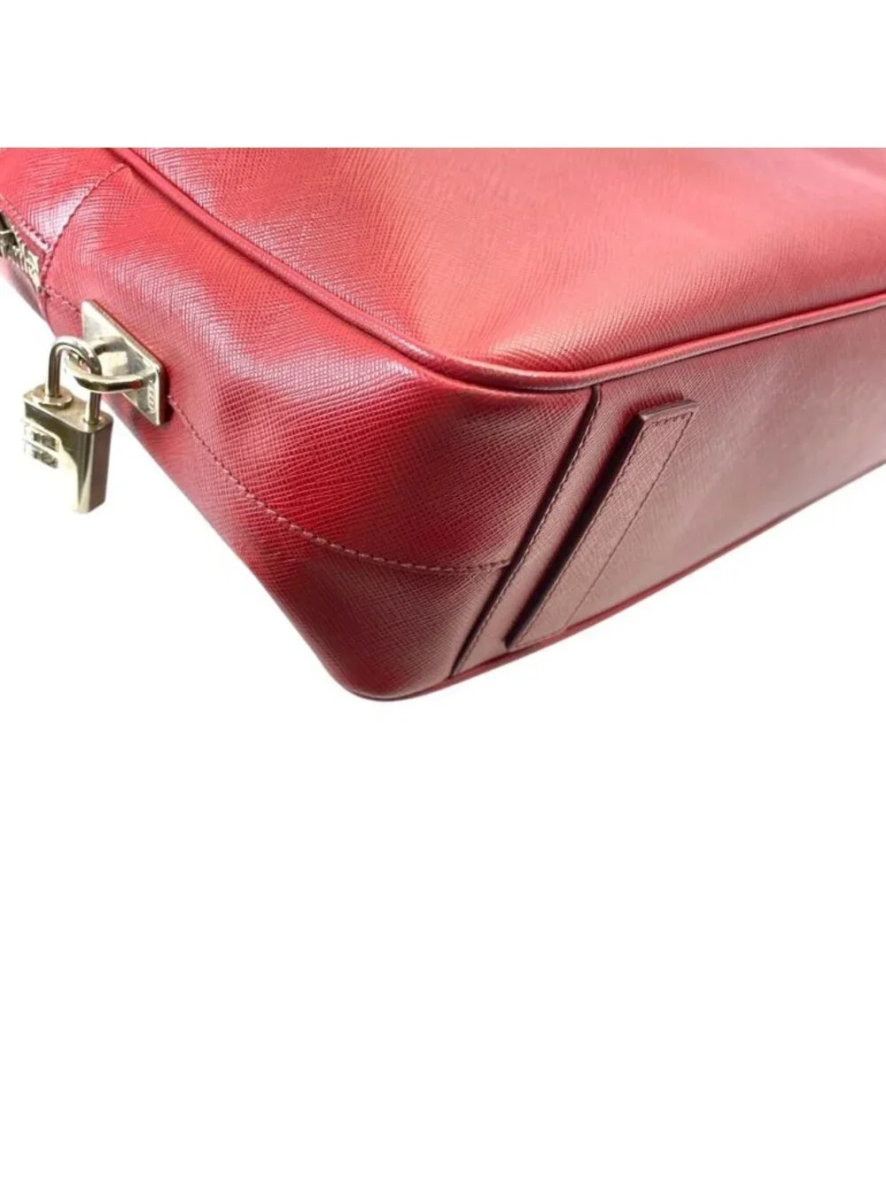 Prada Business Briefcase Handbag Triangle Logo Saffiano Leather Red Document